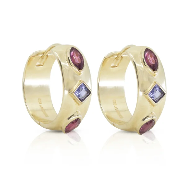 Coronet Iolite & Rhodolite Gold Hoops