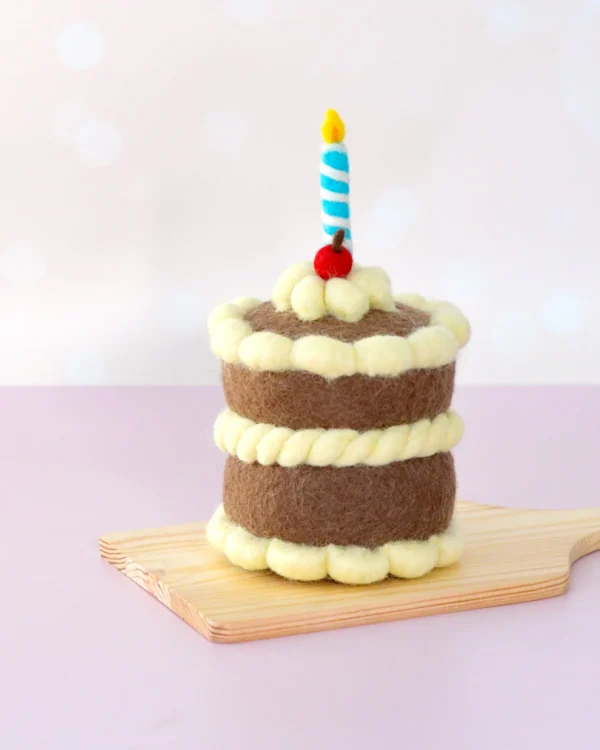 Felt Chocolate Birthday Cake with Candle