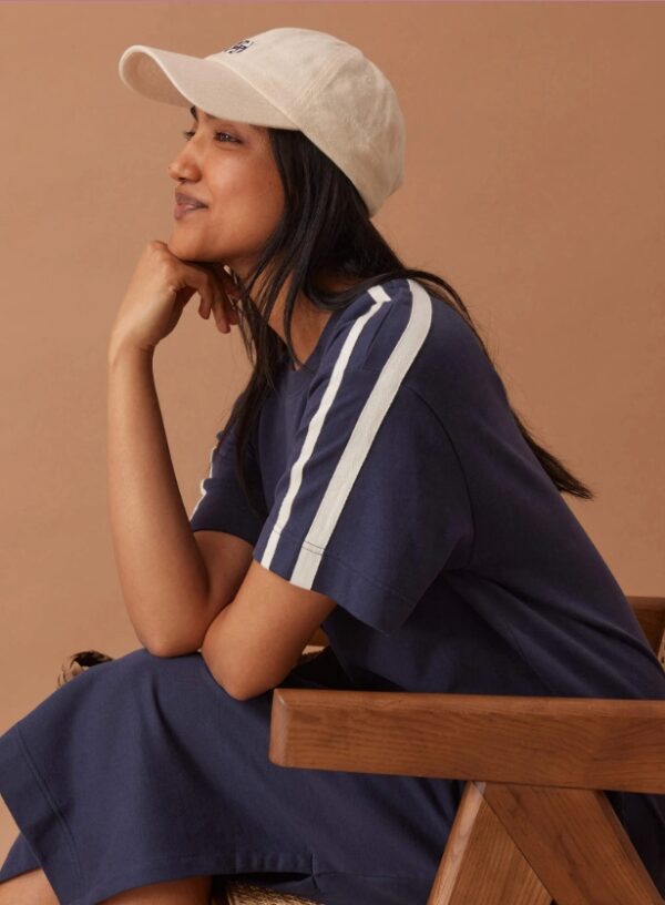 CHARLOTTE MIDI TERRY DRESS/NEW NAVY SIDE STRIPE