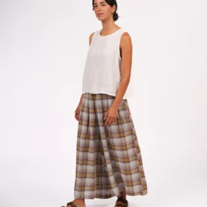 French Linen Culottes in Pistachio Check