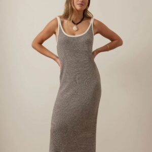 FIA STRIPE KNIT MIDI DRESS/CHOCOLATE ECRU STRIPE