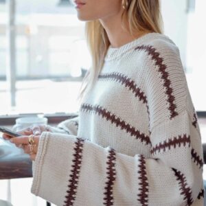 LILA OVERSIZED KNIT CREW/ECRU STRIPE