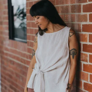 Coco Front Tie Up Linen Top in Houndstooth