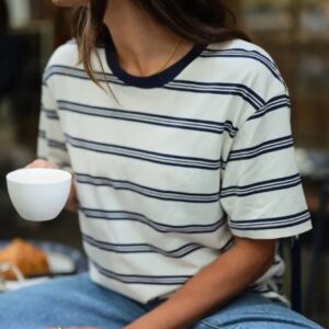 STEVIE SLOUCHY TEE/MILK/HERITAGE NAVY STRIPE