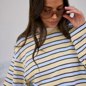 Beau Long Sleeve Slouchy Tee/New Butter Brunette Stripe