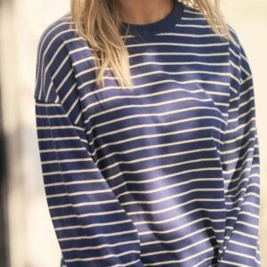 Beau Long Sleeve Slouchy Tee/heritage navy/marshmallow stripe