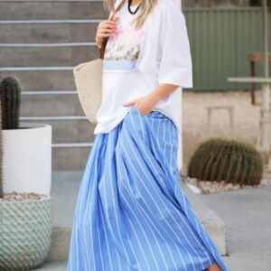 FLORENCE MAXI SKIRT/OXFORD BLUE WHITE STRIPE