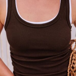 SKYLAR LAYERED RIB TANK/CHOC/WHITE
