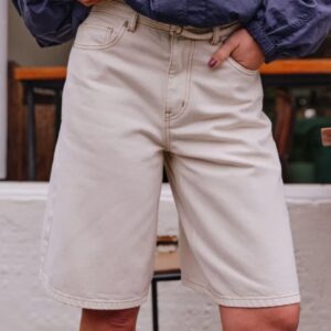 OLIVE BELTED DENIM SHORT/FRESH SAND