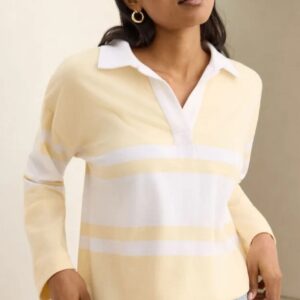 SHELBY SLOUCHY RUGBY TOP/BUTTER/WHITE PLACEMENT STRIPE